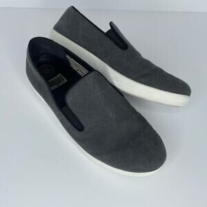 Fitflop Women 9 Superskate Canvas Comfort Slip-On Loafers Black Cushion Slip Res